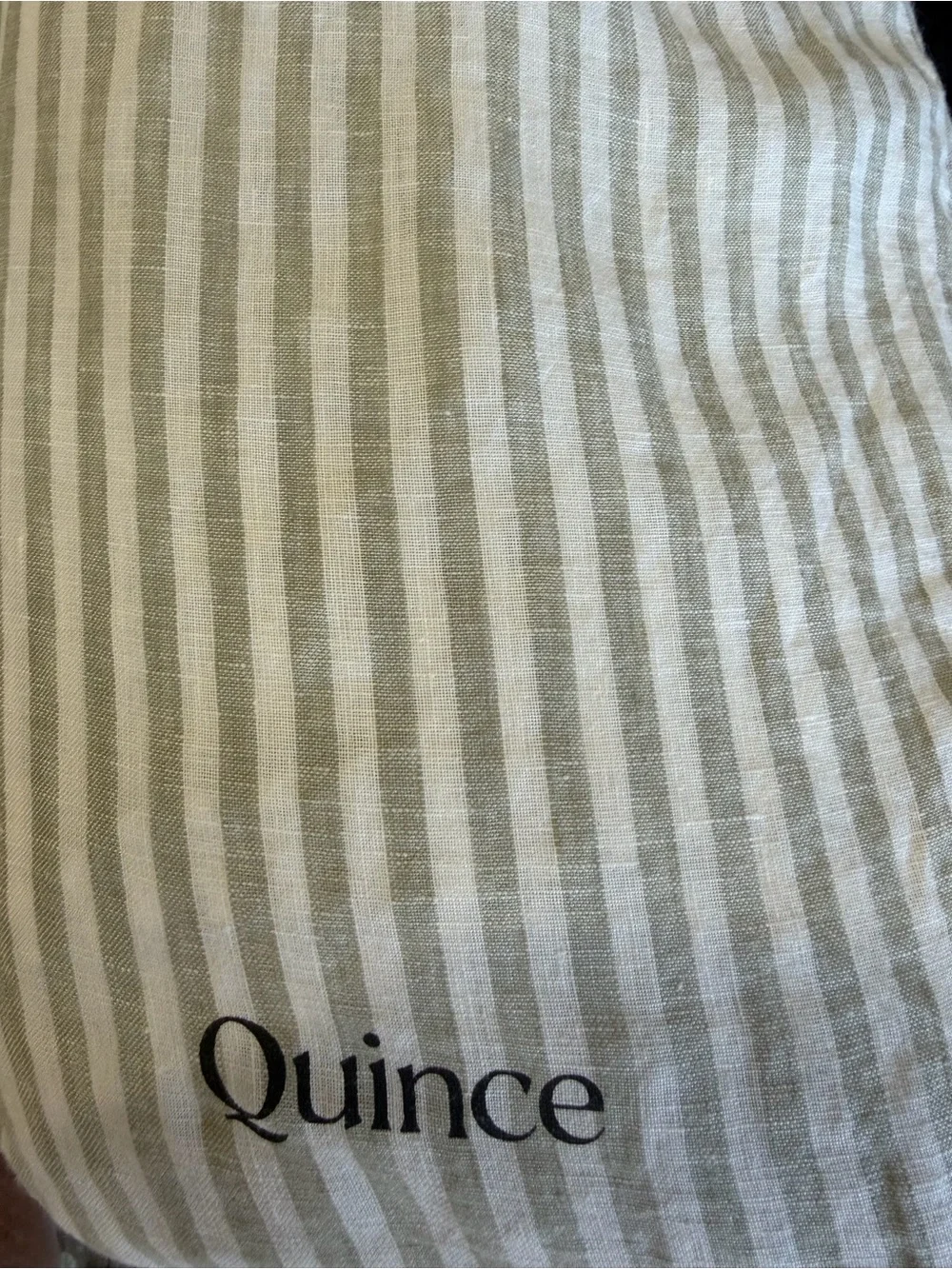 Quince 100% European Linen Striped Duvet Set in Willowleaf and White Twin K045